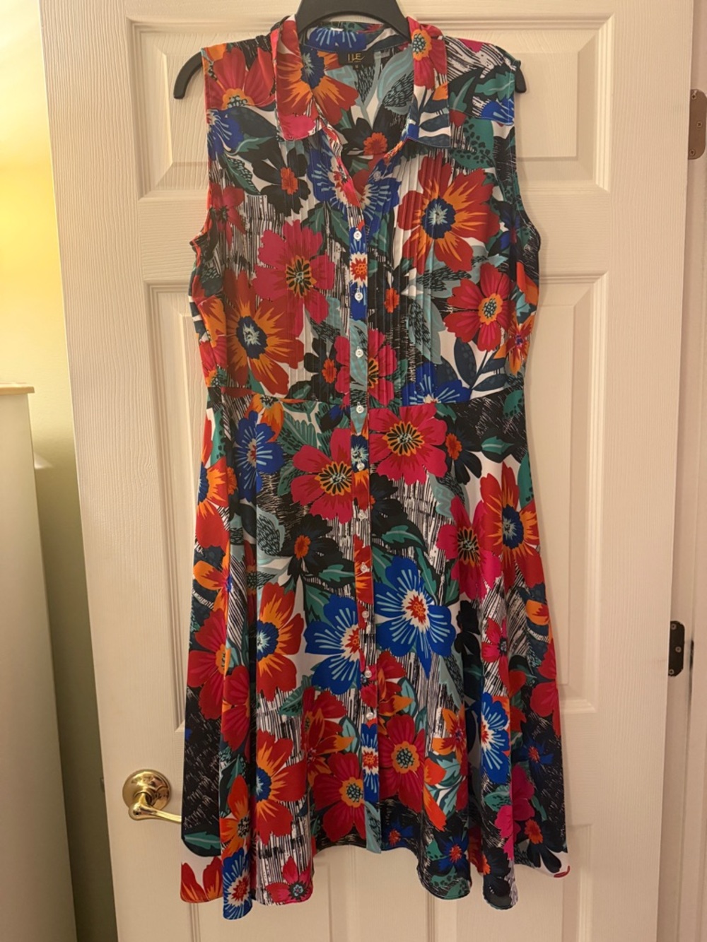 Sleeveless Floral Button-Front Dress in Multicolor